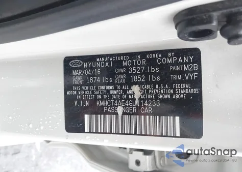 2016 Hyundai Accent Se из США, поврежденный, VIN KMHCT4AE4GU114233